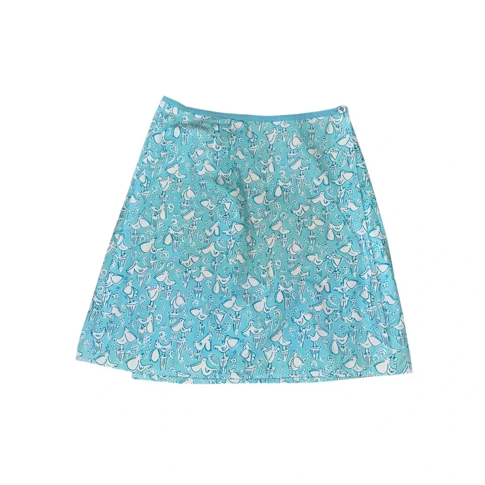 Lilly Pulitzer Green Reversible Coastal Shell Crab Fish‎ Print Cotton Wrap Skirt